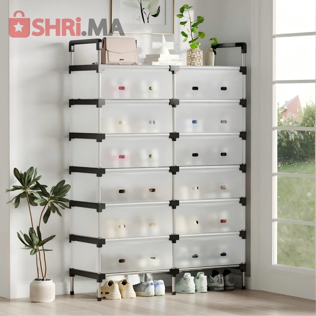 رف أحذية مكون من 14 طبقات، سعة كبيرة ومقاومة للغبار