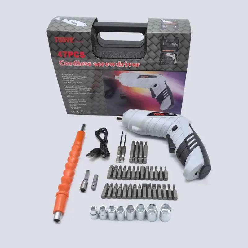 مجموعة مفك براغي لاسلكية 47 قطعة، بطارية ليثيوم قابلة للشحن، ضوء LED ومقبض مريح مع صندوق تجميع